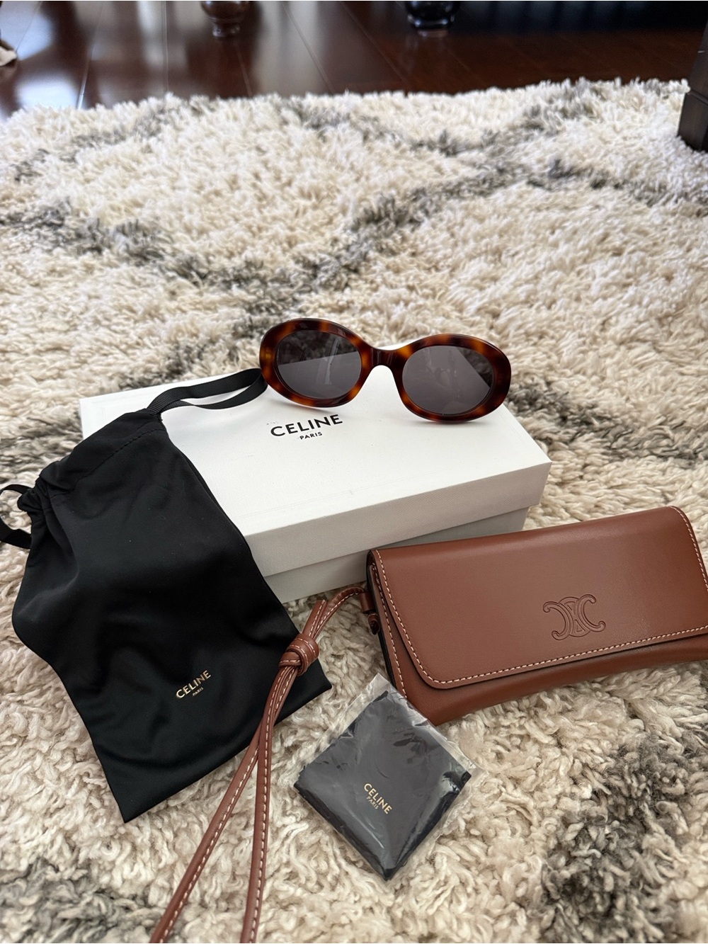 Celine Tortoiseshell Oval Sunglasses with Brown Accessories